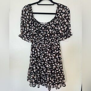 Floral Puff-Sleeve Tiered Midi Dress